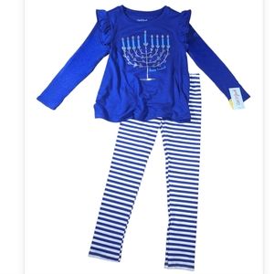 Cat & Jack Girls Hanukkah Menorah Long Sleeve Top w/Stripped Leggings 5T, 4T, 3T